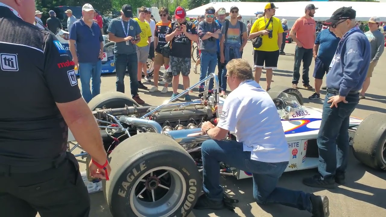 1972 Olsonite Eagle Indycar Engine Warmup. Turbo Offy Glory