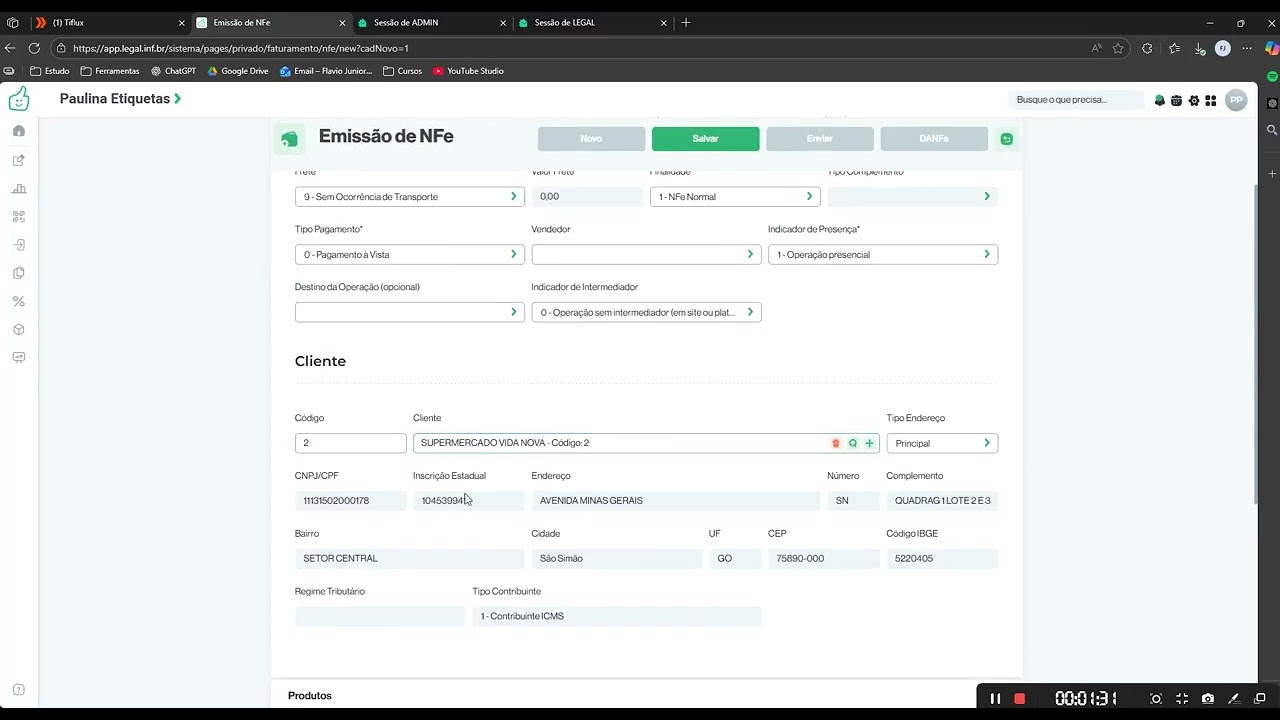EMISSOR LEGAL(AVANTE) - EMISÃO DE NFE (PAULINA ETIQUETAS)