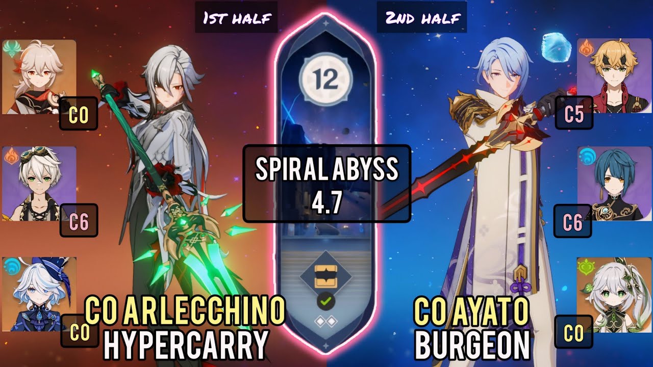 Arlecchino Hypercarry & Ayato Burgeon | Spiral Abyss 4.7 Floor 12 - 9 Stars | Genshin