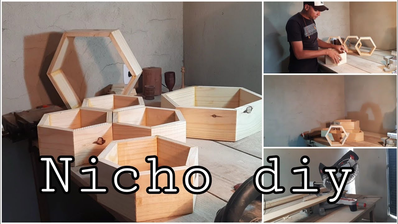Nicho sextavado de pinus DIY simplificado, passo a passo...