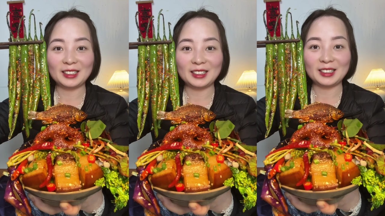 Let’s Eat with Jin Sister Enjoy Eating Braised Pork, Fish and Corn Eating Show Really Delicious