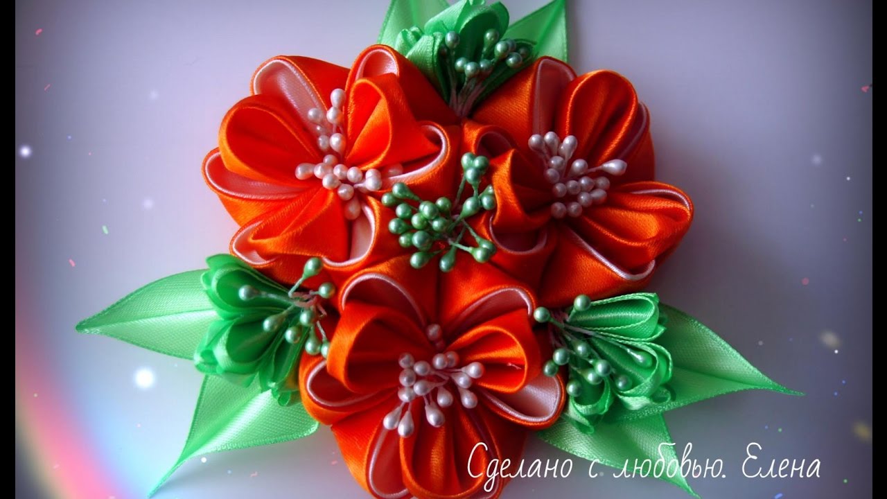 Flower Kanzashi Master Class hand made DIY Канзаши мастер класс, заколка