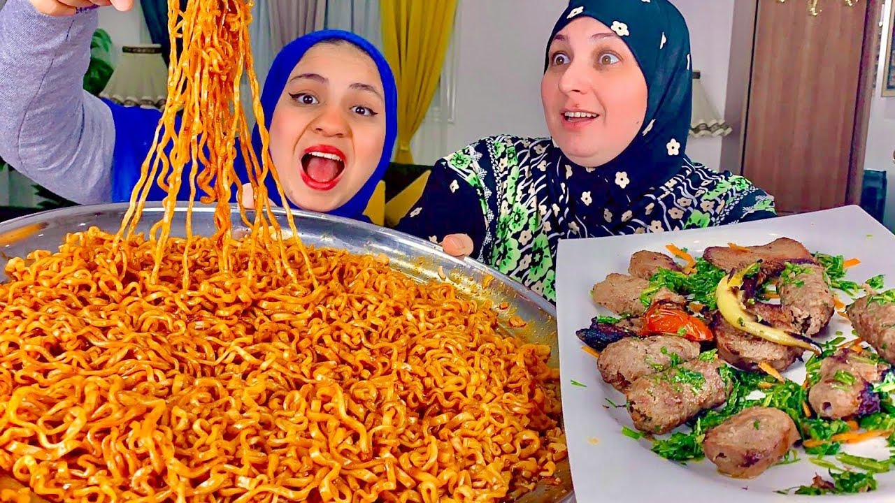 تحدى المشويات /ريش🍖 ضانى وكباب🥩 ضانى وكفته🥓 مع النودلز🍜 الكورى الحار