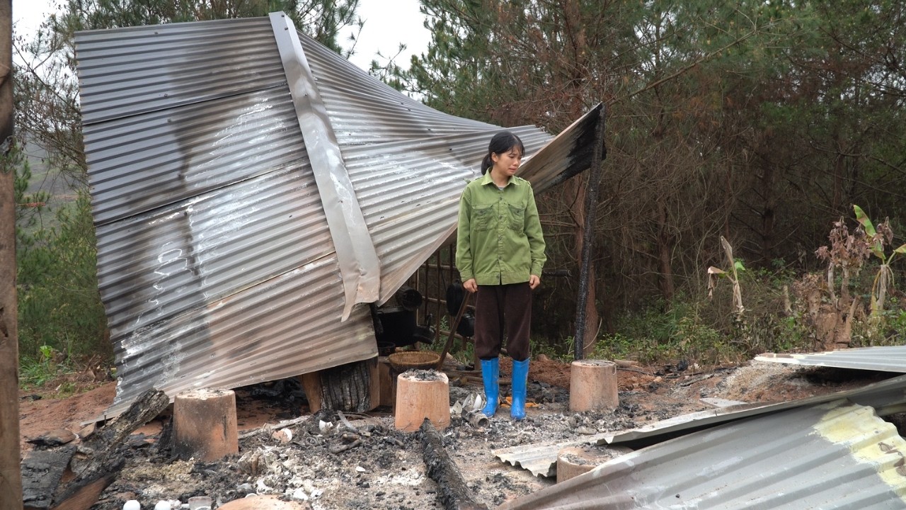 The wooden house burned down and they lost everything.