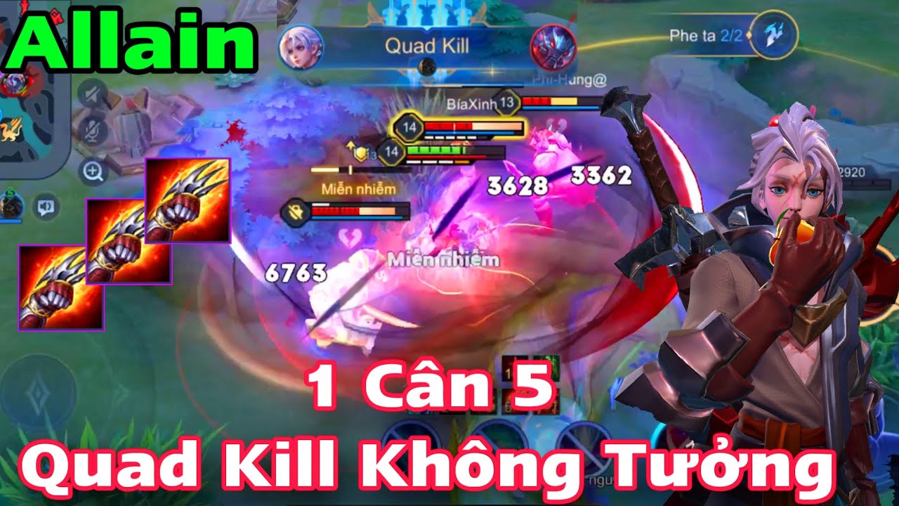 ALLAIN Full Dame 1 Cân 5 Ăn Quad Kill Không Tưởng khi 1 Đáp Trắng Máu Địch Sợ