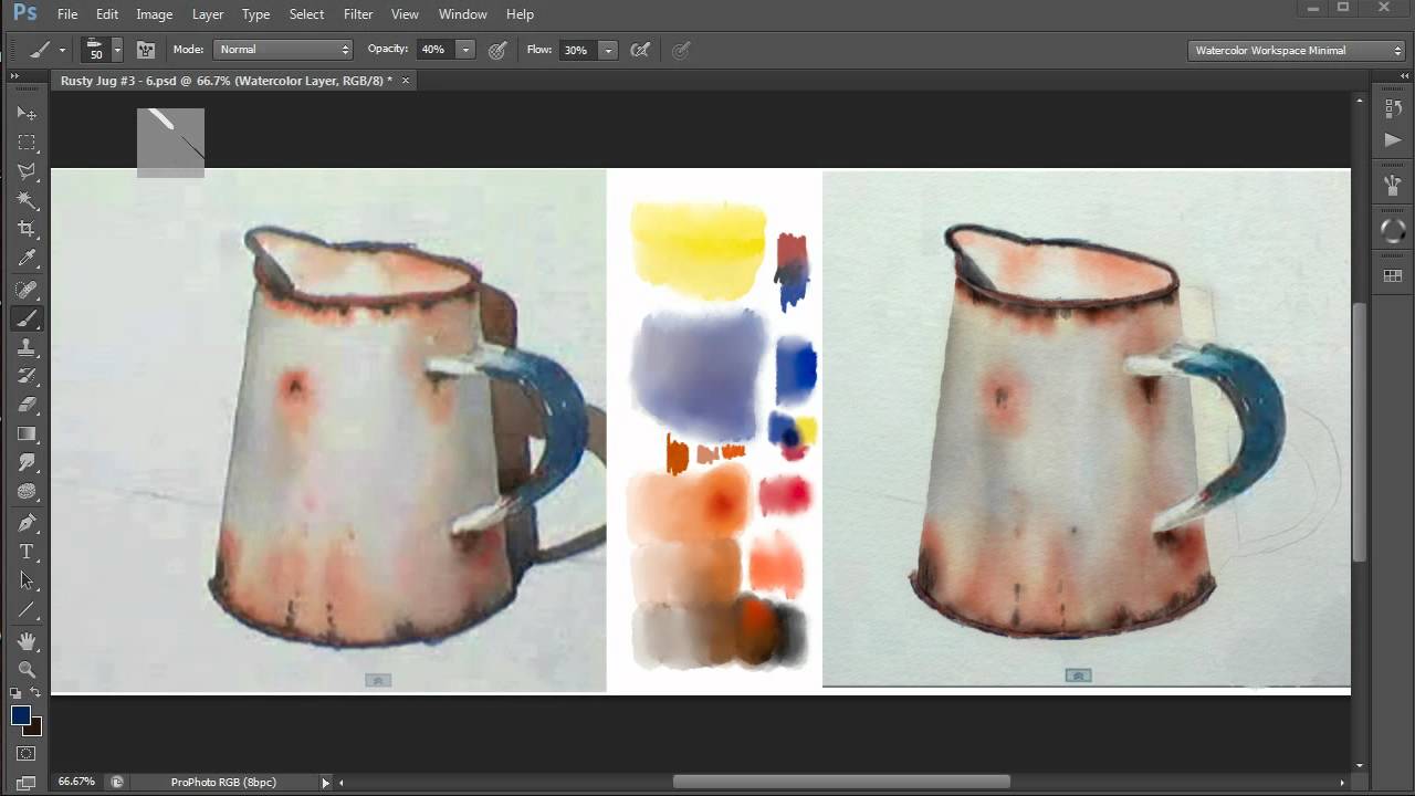 7.2  Watercolor Painting In Photoshop - Demo Traditional v. Digital Part 2. Video 7.2