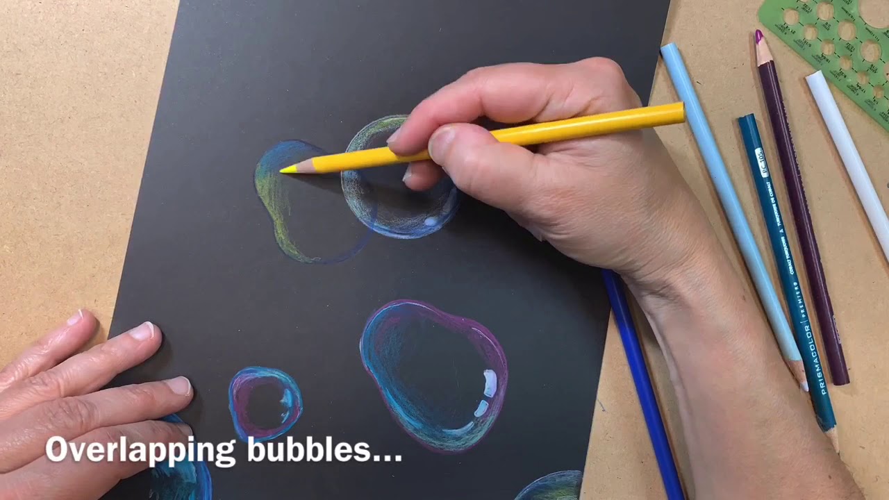 How to draw realistic Soap Bubbles with colored pencils, Tutorial