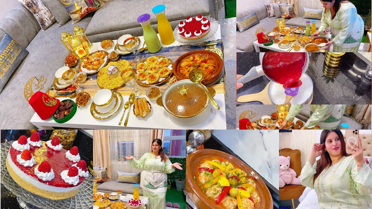 أول طاولة رمضانية🌛كلشي سهل وبنين كيش طاجين تشيز كيك الفراولة🍓 الفطور وسحور