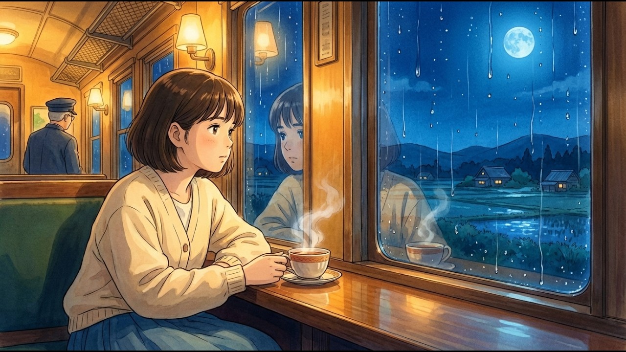 Cozy Night Train Through the Countryside | Ghibli ASMR Ambience for Sleep 🚂🌙✨