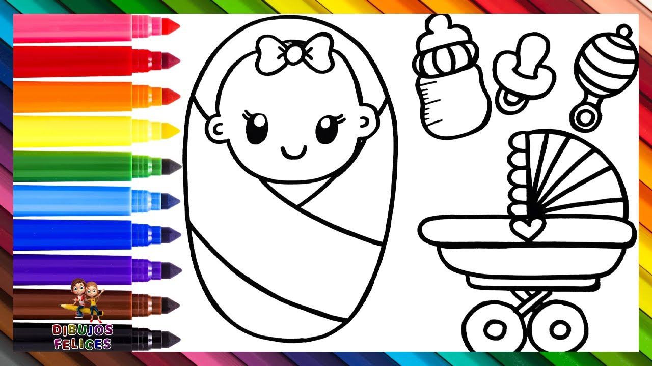 Dibuja y Colorea Un Beb&eacute; Con Accesorios 👶🎀🍼🌈 Dibujos Para Ni&ntilde;os