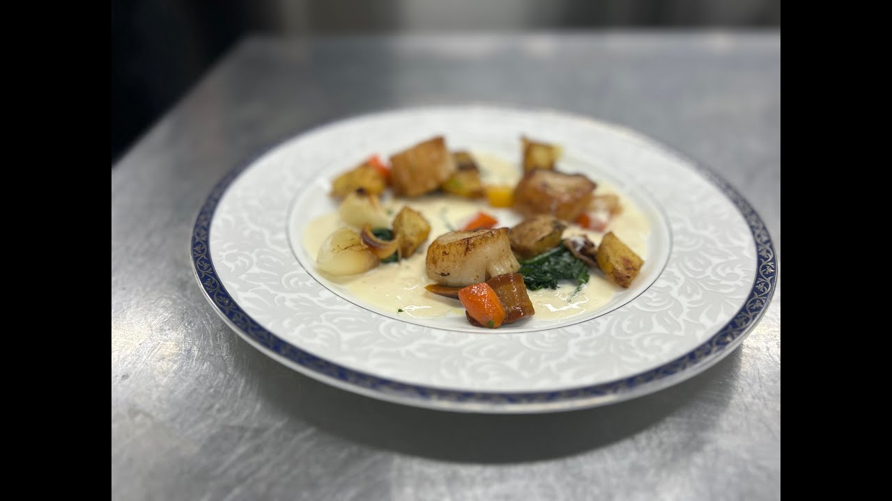Seared Sea Scallops with Roasted Vegetables in Sauce Crevette à la Brandon Chrostowski