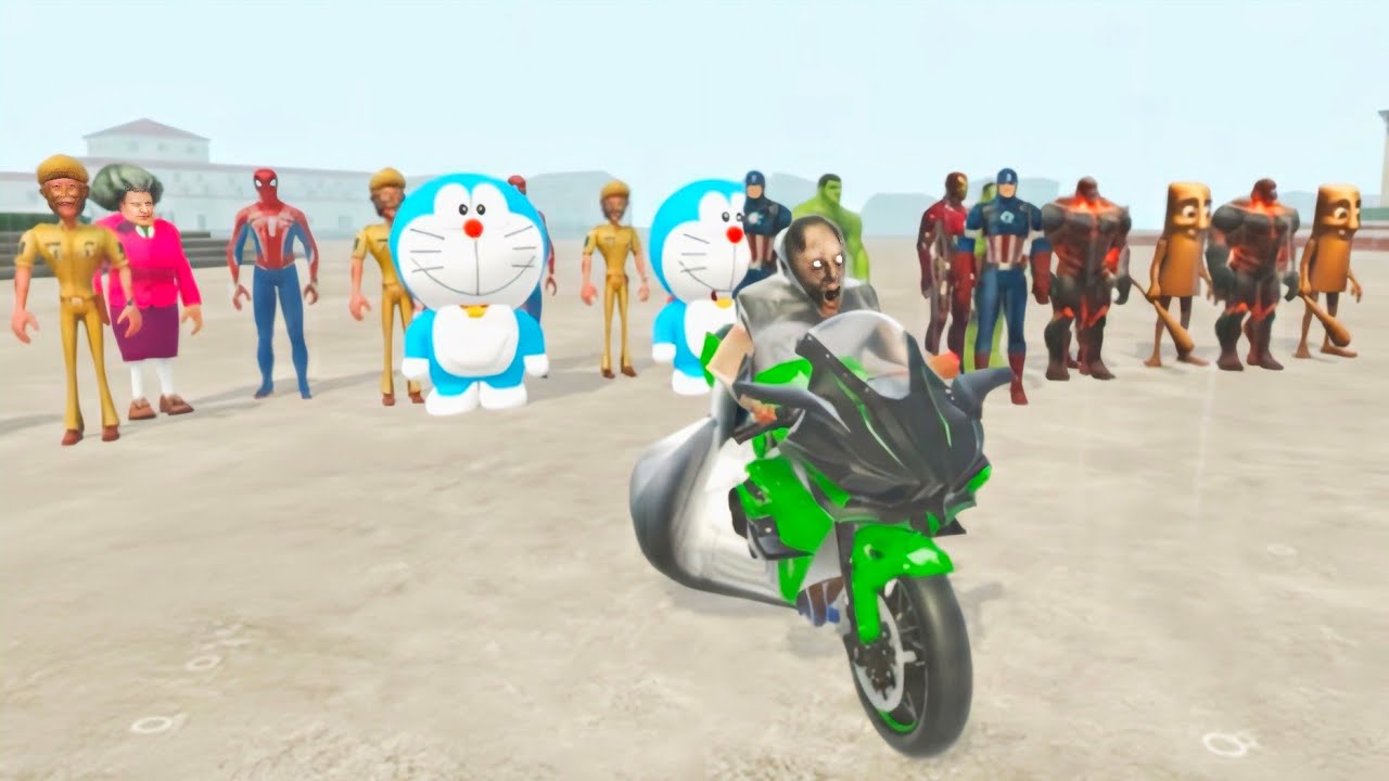 🥰Spiderman Bike Drive Granny🤪Hulk & Scary Teacher Oggy Motu Squid Dorimon 🥰Modified Police Car🐠 08
