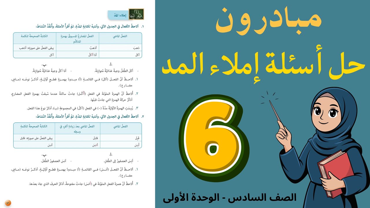 حل أسئلة إملاء المد درس مبادرون الصف السادس 6 | أستاذة روضة