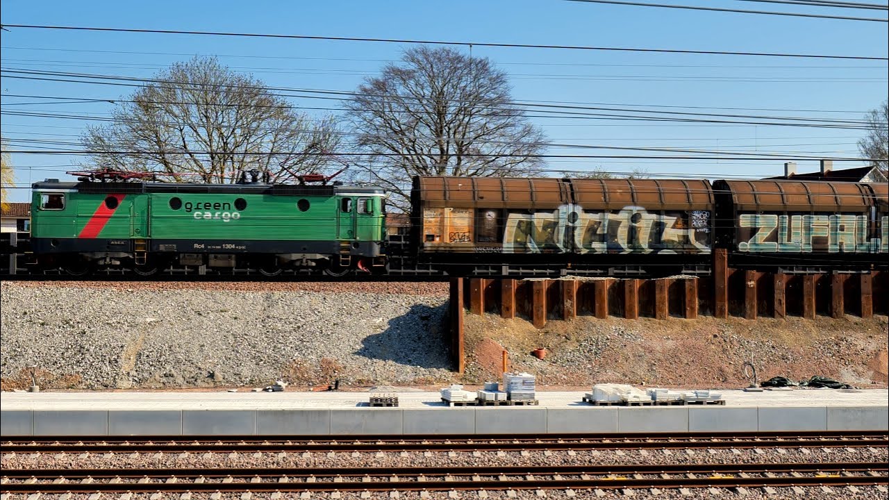 Tåg i Hjärup - Nya och Tillfälliga Stationen - 4k60 - April 2023
