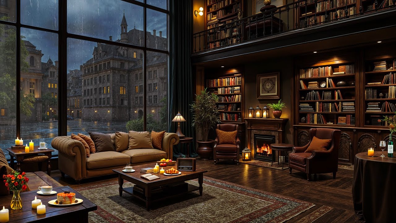 Cozy Night Jazz 🌧️ Rainy Coffee Shop Ambience with Relaxing Jazz Background Music to Relax, Study