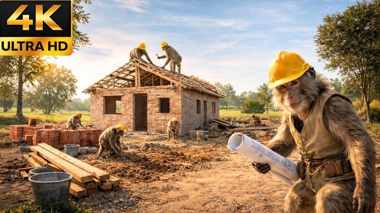बंदर शुरुआत से एक घर बना रहे हैं 🏠❤️I Monkeys Building a House From Scratch