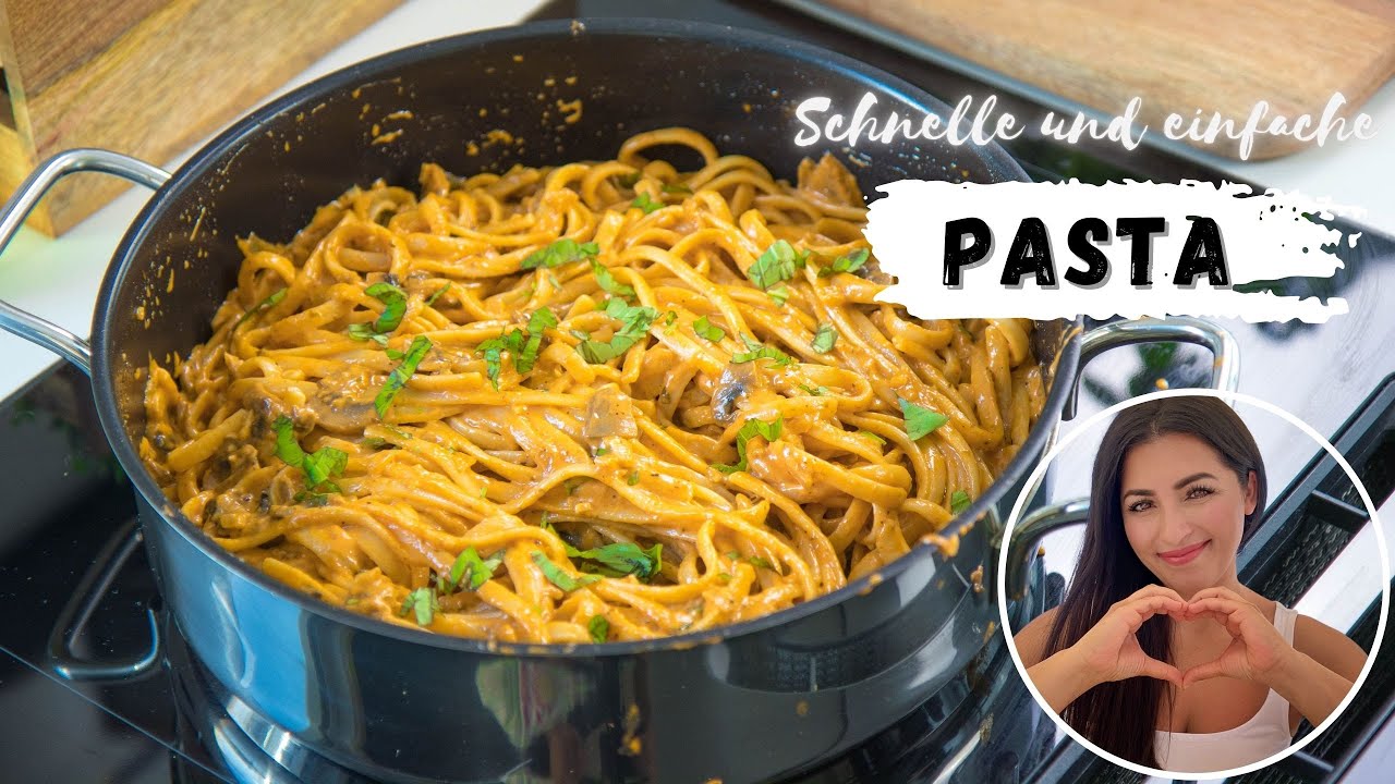 Schnelle und einfache Pasta mit Parmesan und Champignon Sauce