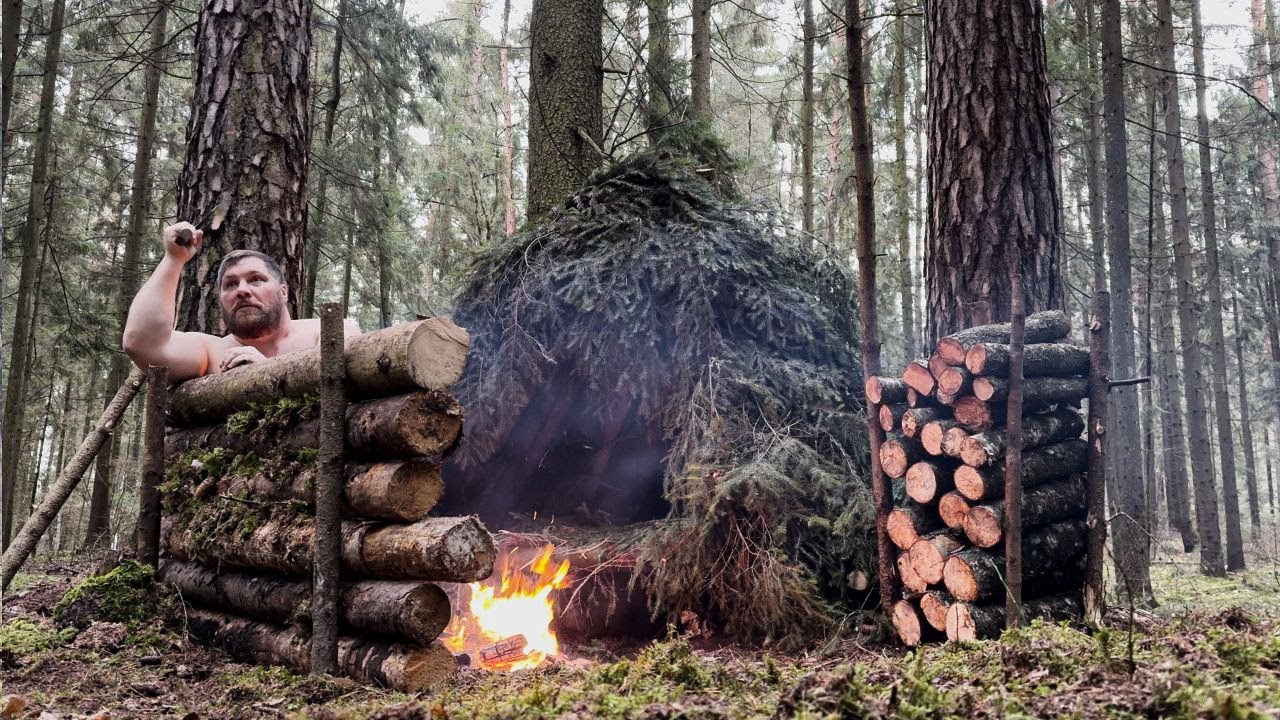 BUILD A RELIABLE SHELTER IN THE FOREST IN 3 HOURS? BUSHCRAFT IN NATURE, COMPLETELY ALONE