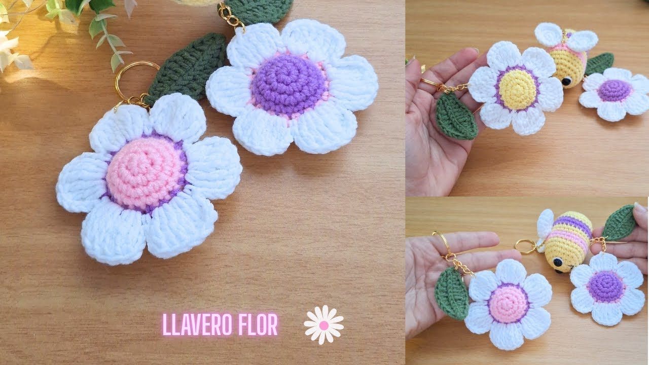 🌼🌈Llavero de Flores Margaritas Coloridas a Crochet | Llaveros fácil de TEJER🌼