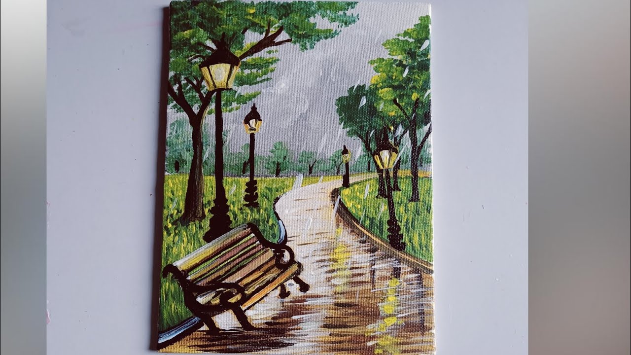 How to paint a rainy day   acrylic painting 