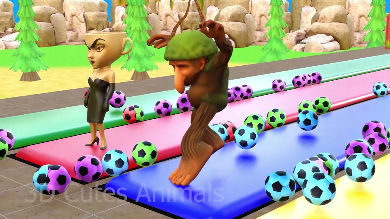 Long Slide Game With Cow Elephant Gorilla Hippopotamus Tiger - 3d Animal Game - Funny 3d Animals