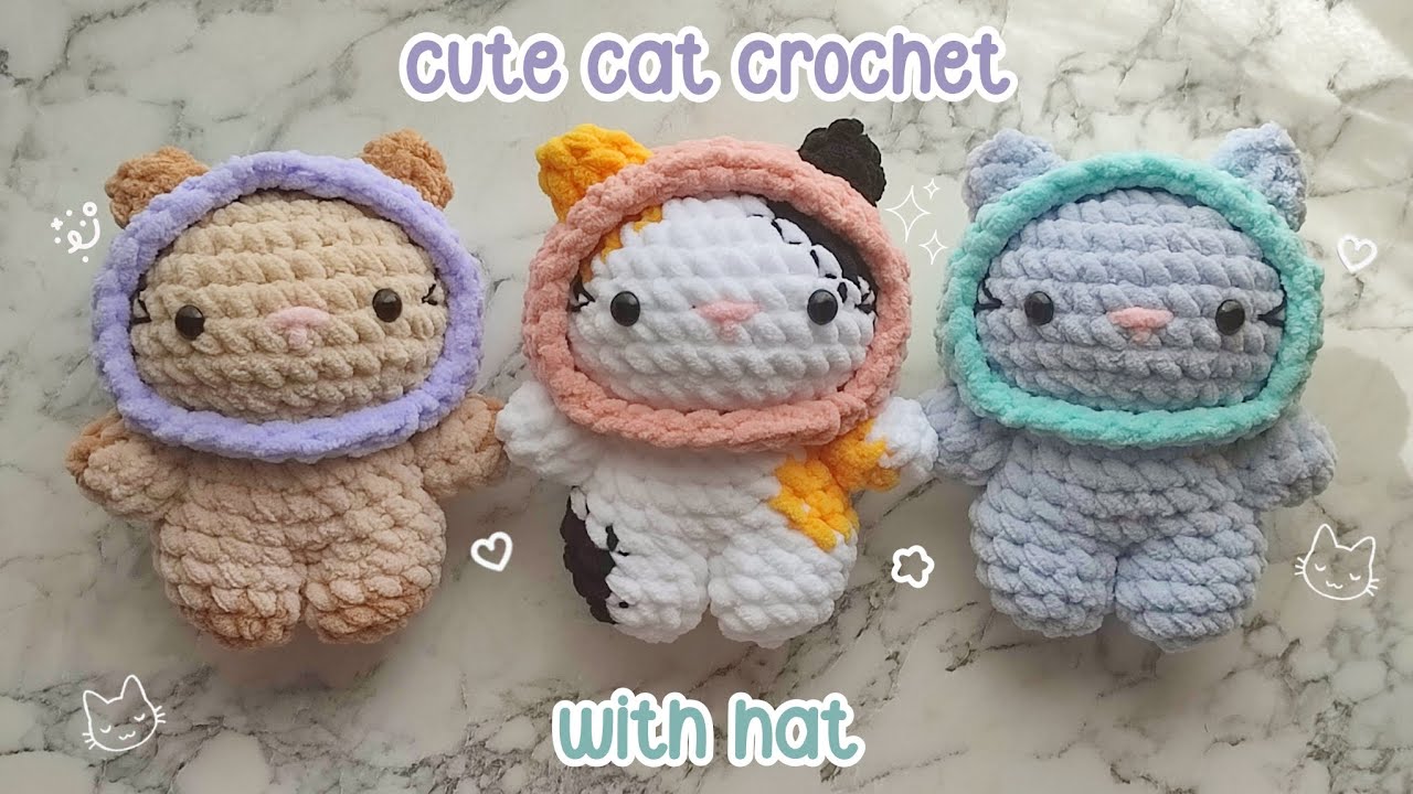 🩷🐱 Cat in Hat Crochet/Amigurumi Tutorial |Easy, cute and free pattern|🐱🩷