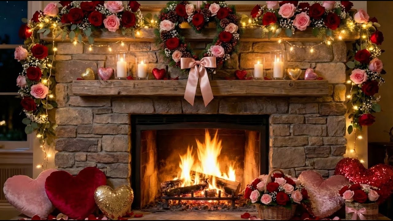 24/7 Valentine’s Day Fireplace ❤️ Warm Ambience and Cozy Crackling Fire 🌹 Relaxation & Study