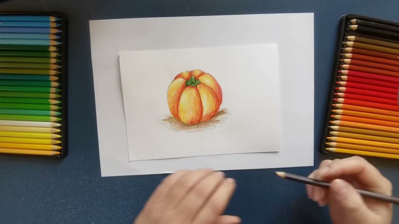 Jak narysować dynię - kredki akwarelowe. Fow to draw a pumpkin with watercolor pencils.