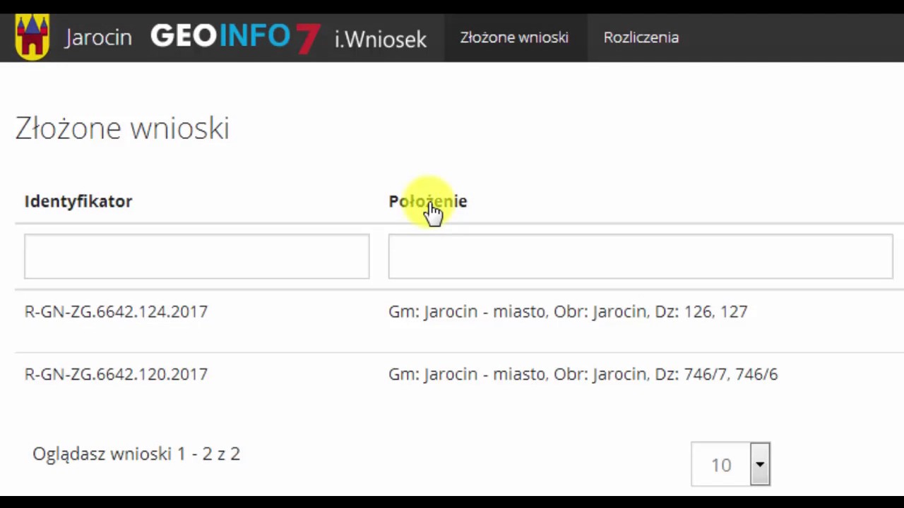 GEO-INFO 7 i.Wniosek - Logowanie, wyszukiwanie i sortowanie materiał&oacute;w