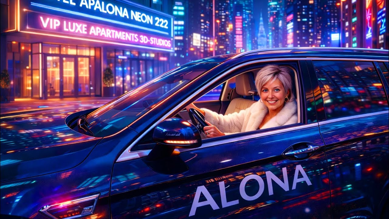 “Neon Future Drive”***(Sleek SUV un pilsētas apgaismojums)*