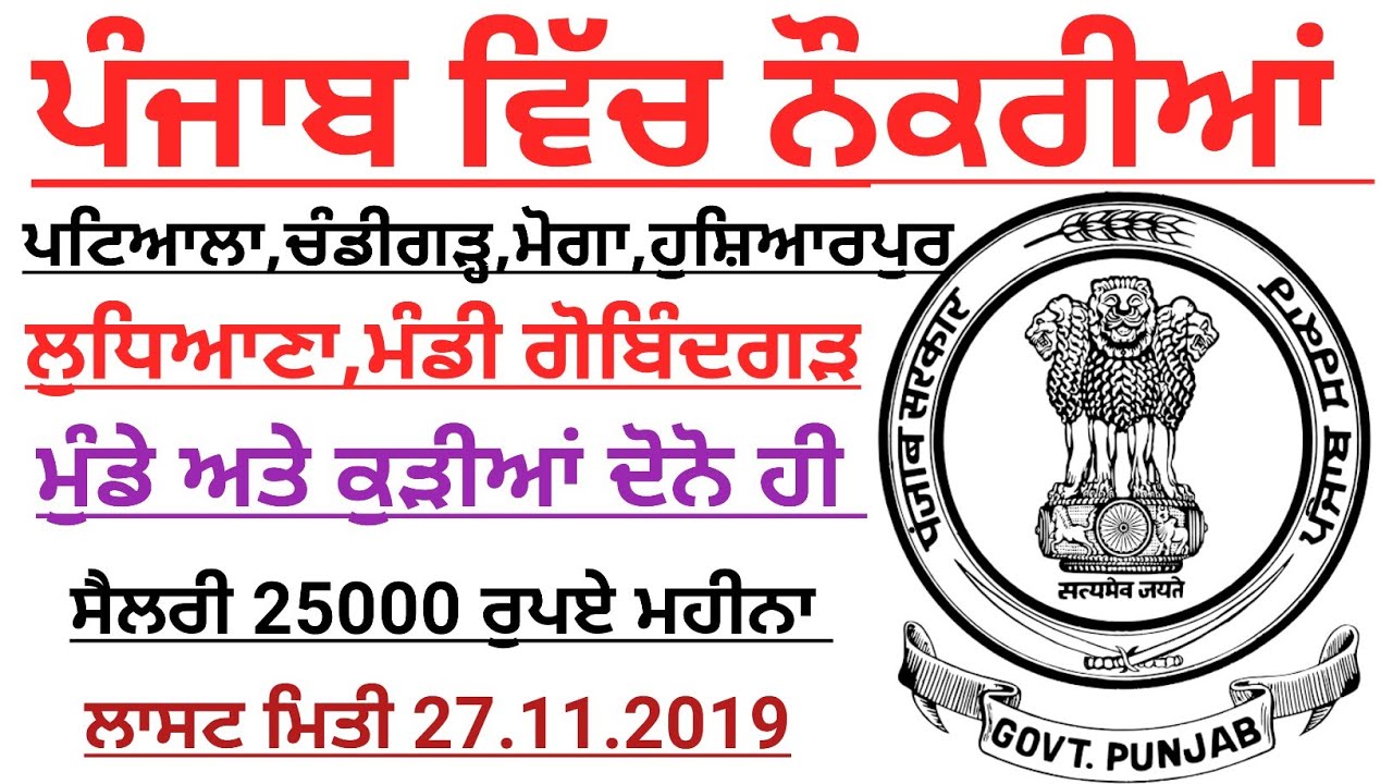 Punjab latest govt recruitment 2019,Punjab new jobs 2019,