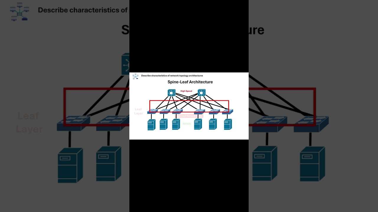Spine Leaf: CCNA 1.2 Characteristics of Network Topology Architectures. Full video on YT Channel