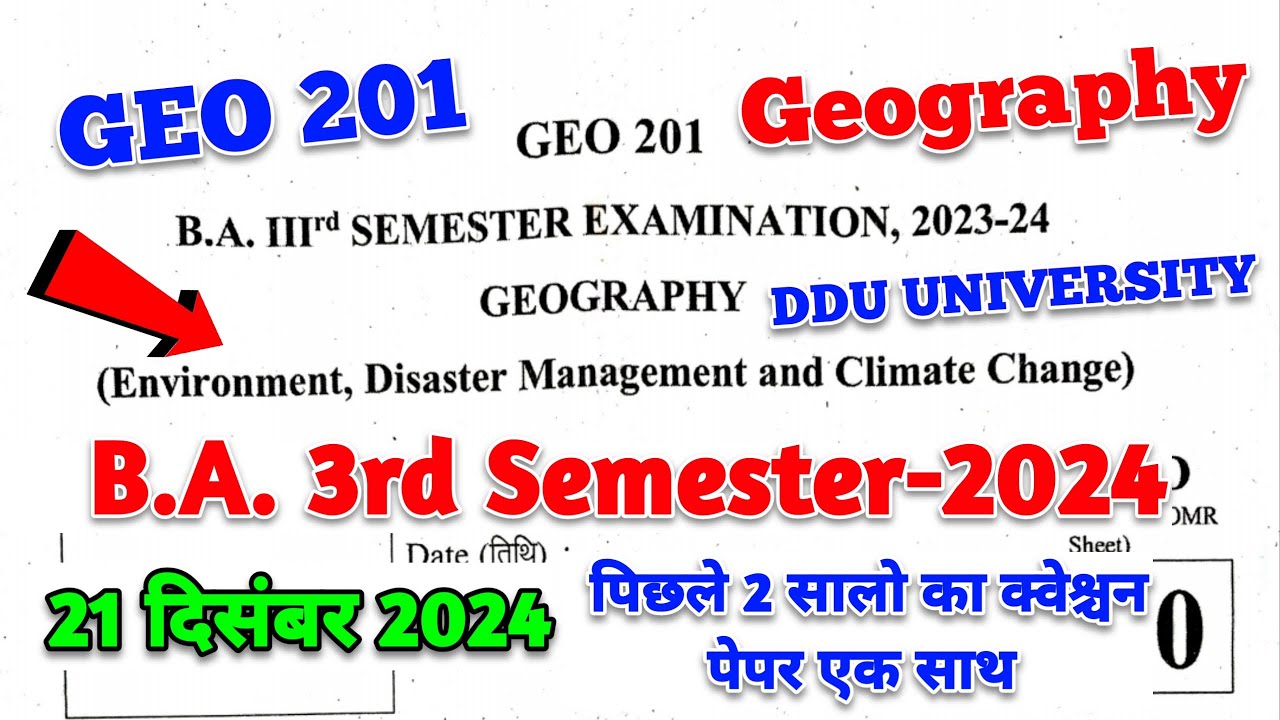 BA 3rd semester geography question paper | ba 3rd semester geography geo 201 | geo 201