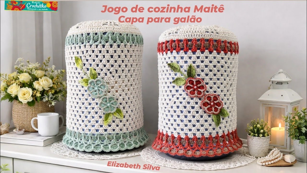 🍂Jogo de Cozinha Maitê capa para galão em Crochê – Fácil, Elegante e Perfeito para Vender 🍃
