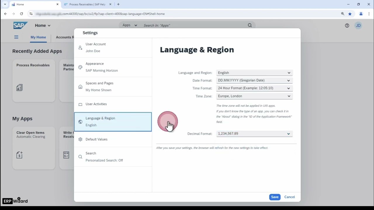 Fiori User Settings - Themes, Language & Defaults