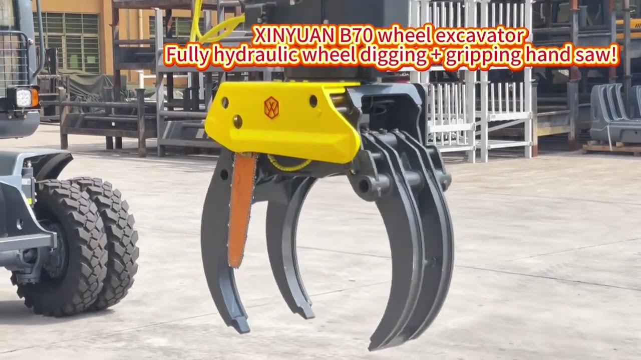 XINYUAN B70 wheel excavator Fully hydraulic wheel digging + gripping hand saw! #xinyuan #excavator