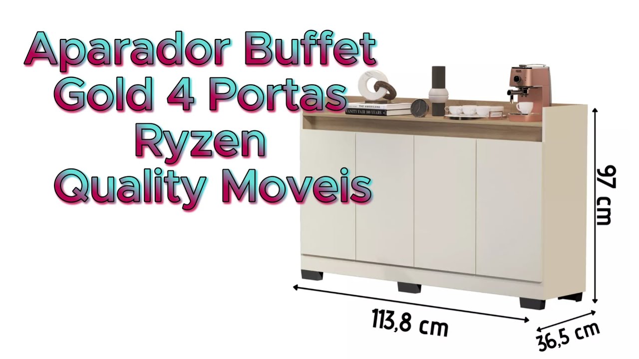 Aparador Buffet Gold 4 Portas Ryzen - Quality Moveis #montagem #buffet #aparador #riograndedosul