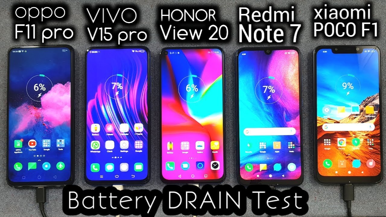 Oppo F11 Pro vs V15 Pro vs Honor View 20 vs Redmi Note 7 vs Poco F1 BATTERY DRAIN TEST