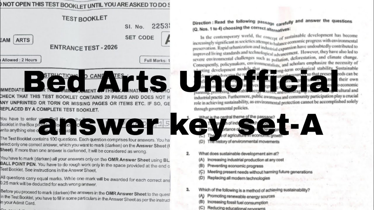 Bed arts unofficial answer key 2026 set A | Bed questions solve 2026 all correct answers 