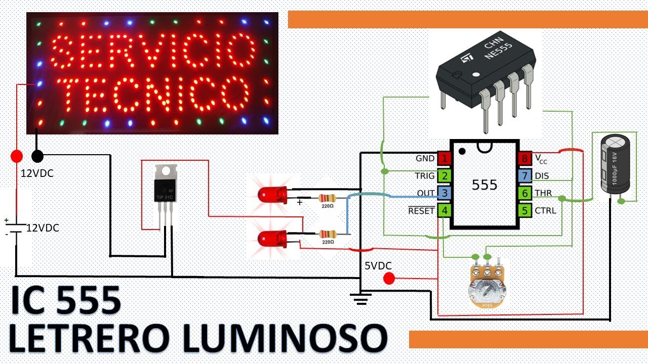 COMO HACER LETRERO CON INTEGRADO IC555