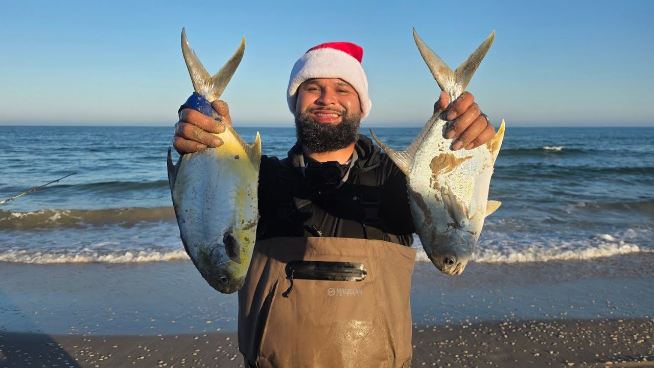 Fishing the Texas Surf for Pompano Epic BITE!