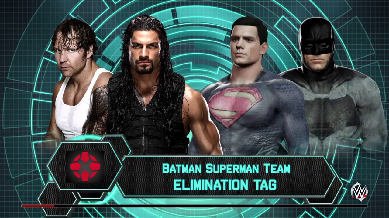 WWE 2K16 Superman And Batman VS Roman Reigns And Dean Ambrose Elimination Tag Match
