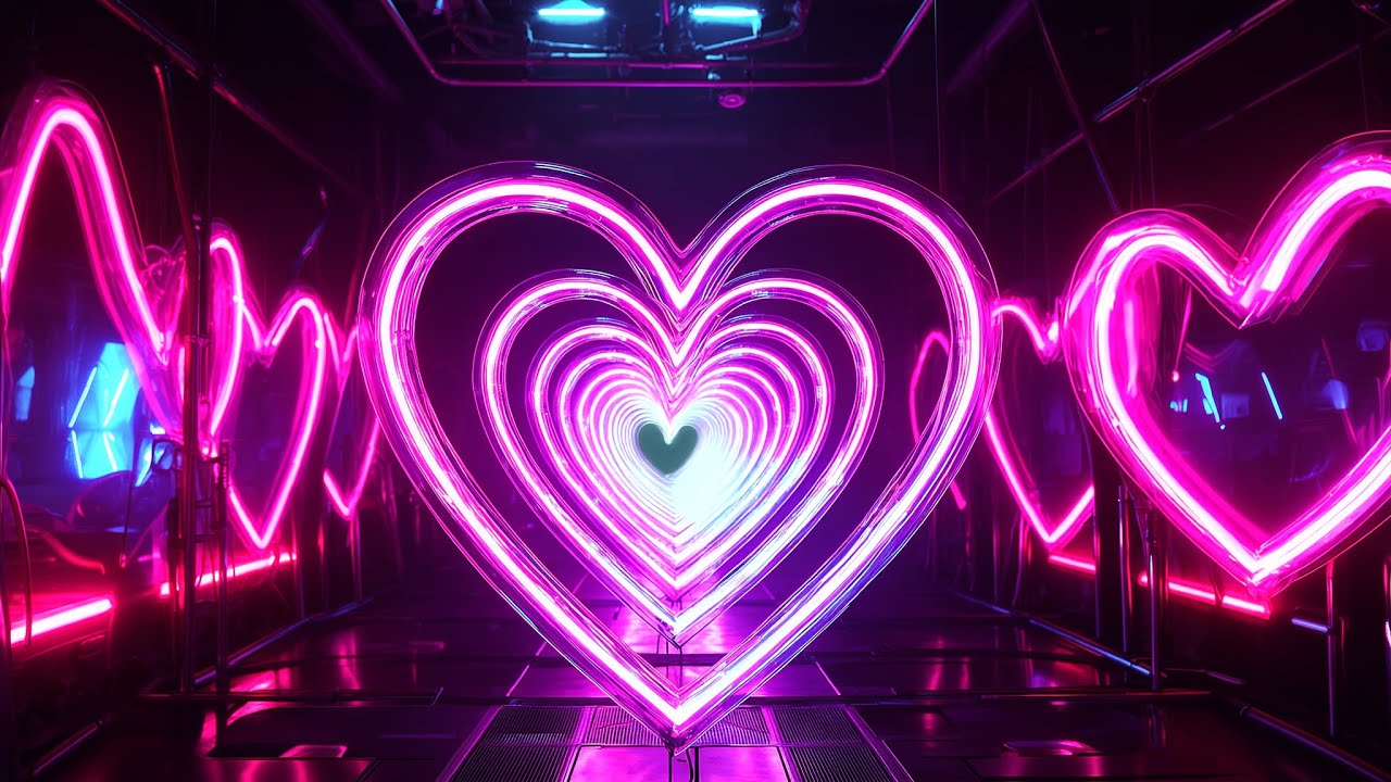 Neon Lights Love Heart Tunnel Effect Background Video TV Art screensaver