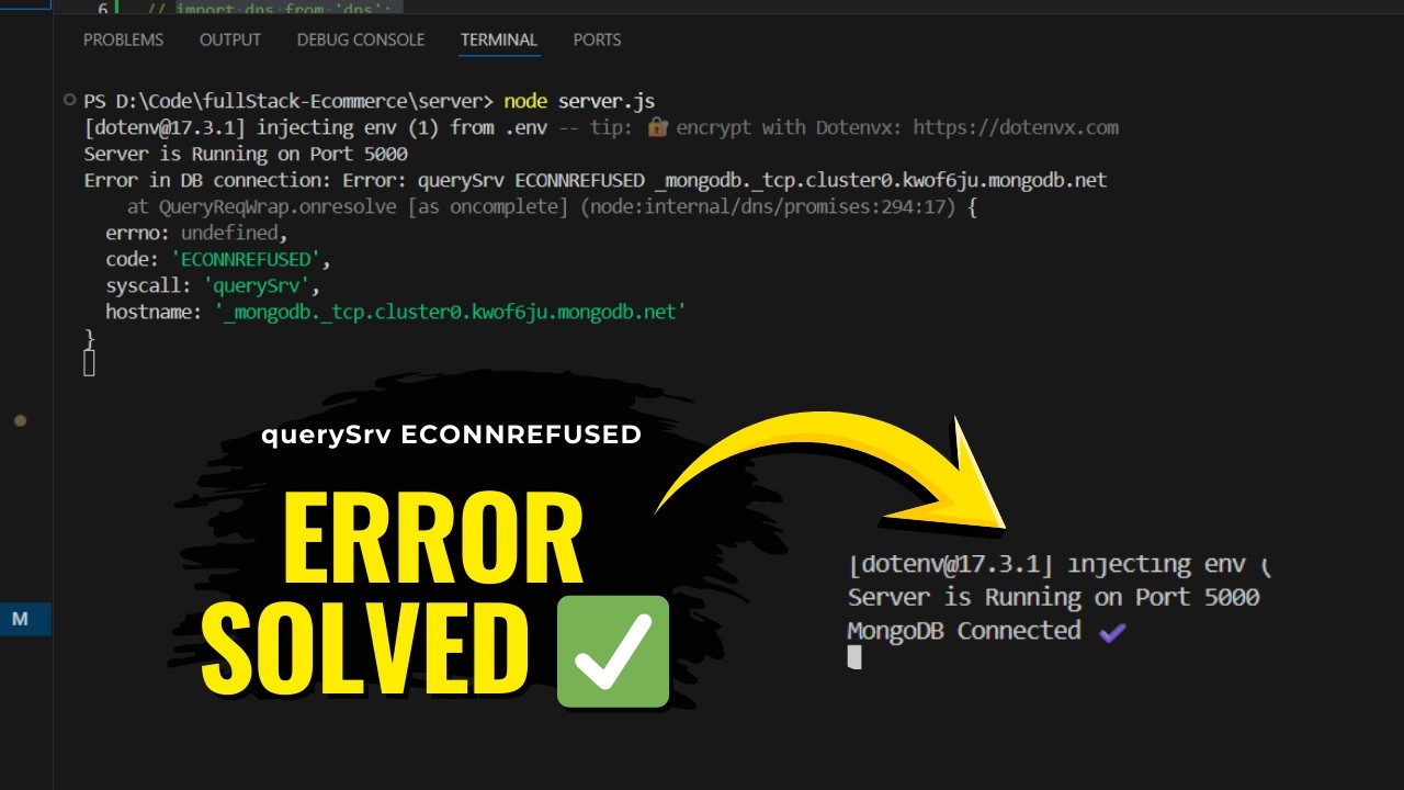 Error: querySrv ECONNREFUSED _mongodb._tcp.cluster0.kwof6ju.mongodb.net | Error in Mongo DB connect