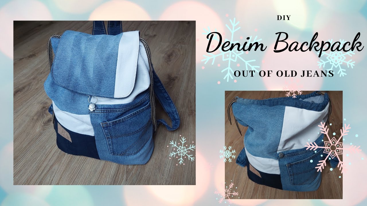Drawstring Backpack with flap out of old jeans/Backpack sewing tutorial/Rucksack/How to sew bag