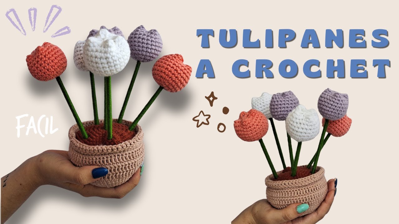 🌷​TUTORIAL maceta TULIPANES a CROCHET/paso a paso🪴​principiantes