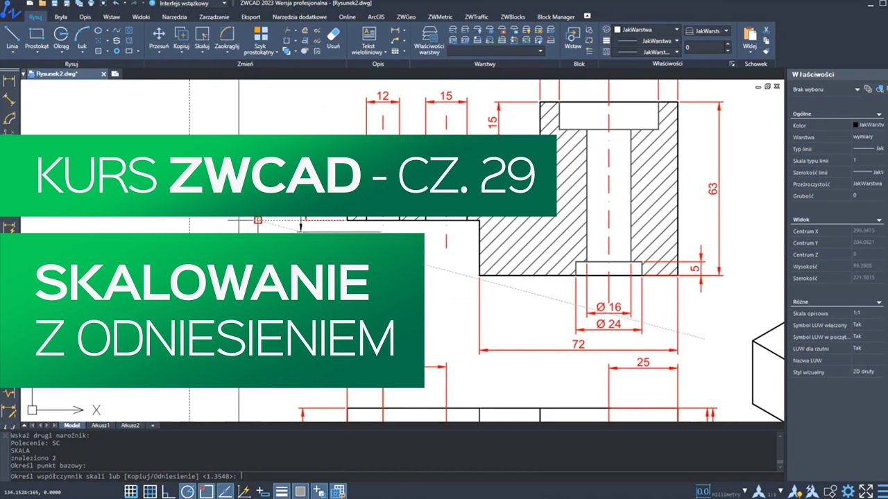 Skalowanie z odniesieniem. Kurs ZWCAD - ćwiczenia. Część 29.
