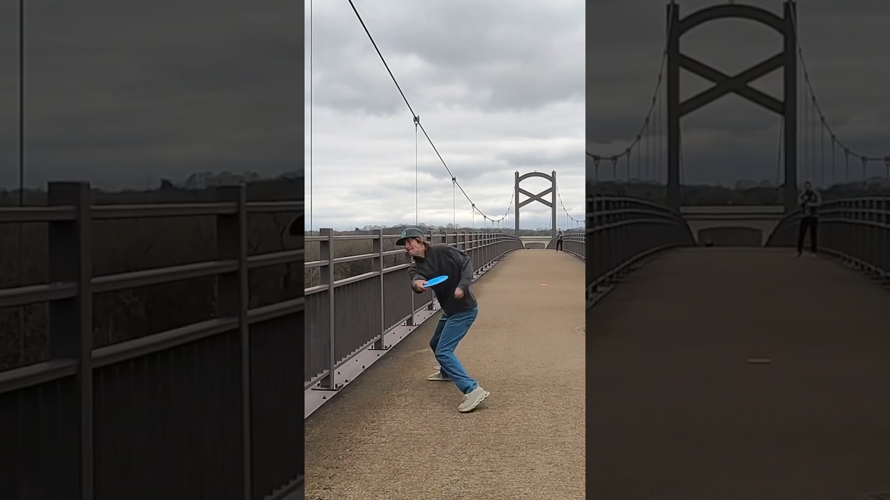 Professional Disc Golfers attempt to cross the Pedestrian Bridge in UDG. #UrbanDiscGolf #DiscGolf