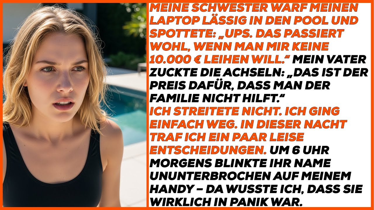 Meine Schwester warf meinen Laptop in den Pool und grinste: „Das ist deine Strafe.“