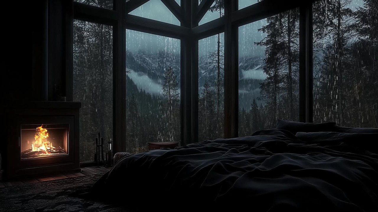 🎹 🌧️Rainy Night Cabin Piano | Cozy Fireplace Ambience | Deep Sleep, Study & Relaxation Sounds